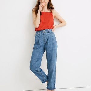 Madewell Light Blue High Rise Vintage Pleated Taper Baggy Wide Leg Jeans sz 4